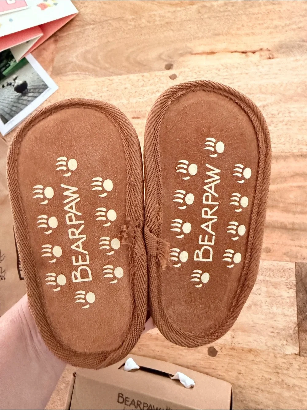 BearPaw Brown Baby Booties with Cream Faux-Shearling Cuff